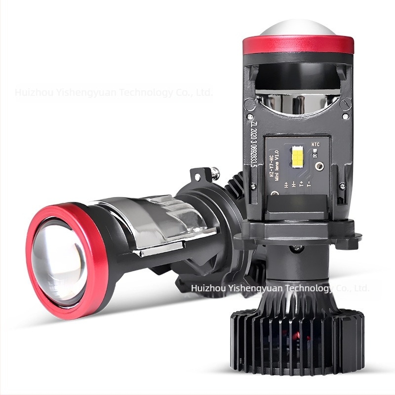 Y7D LED autófényszóró lencsével, fish-eye fókusz, erős integrált magas- és alacsony fényerő, H4 piros gyűrű, ultra fényes