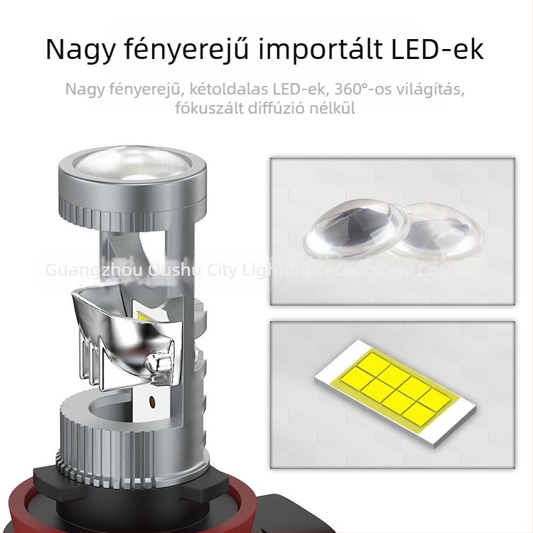 Alumínium ötvözetű LED fényszóró autókhoz és motorkerékpárokhoz, közvetlen csatlakoztatás, integrált H7/H11 és 9005/9006 lencsékkel, hosszú fénysugár