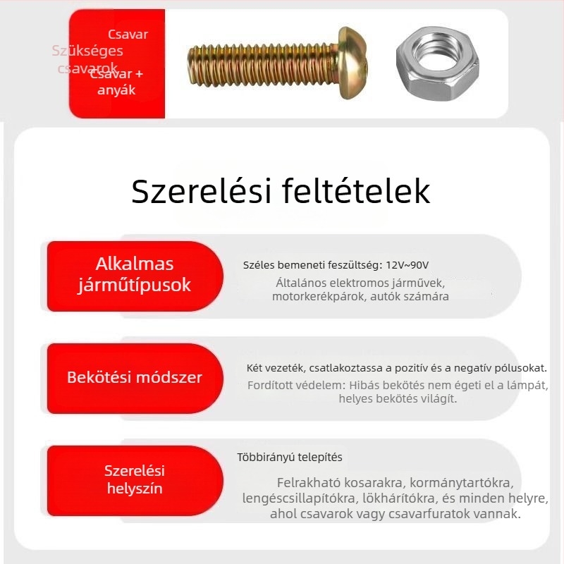 Motorkerékpár előtti LED lámpa külső lencsével, elektromos triciklihez, 12V, 80A