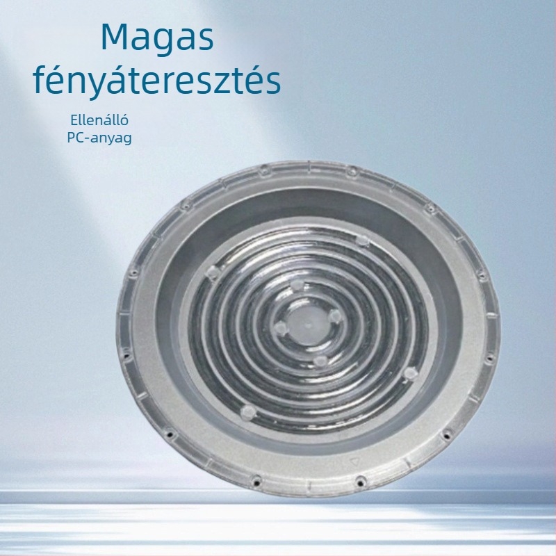 UFO gyűrűs gyöngylemez ipari/bányász lámpához, fénykúp 60–90°, áteresztés 92%, modell UFO-a-100w-150w-200w, fő anyag PCS