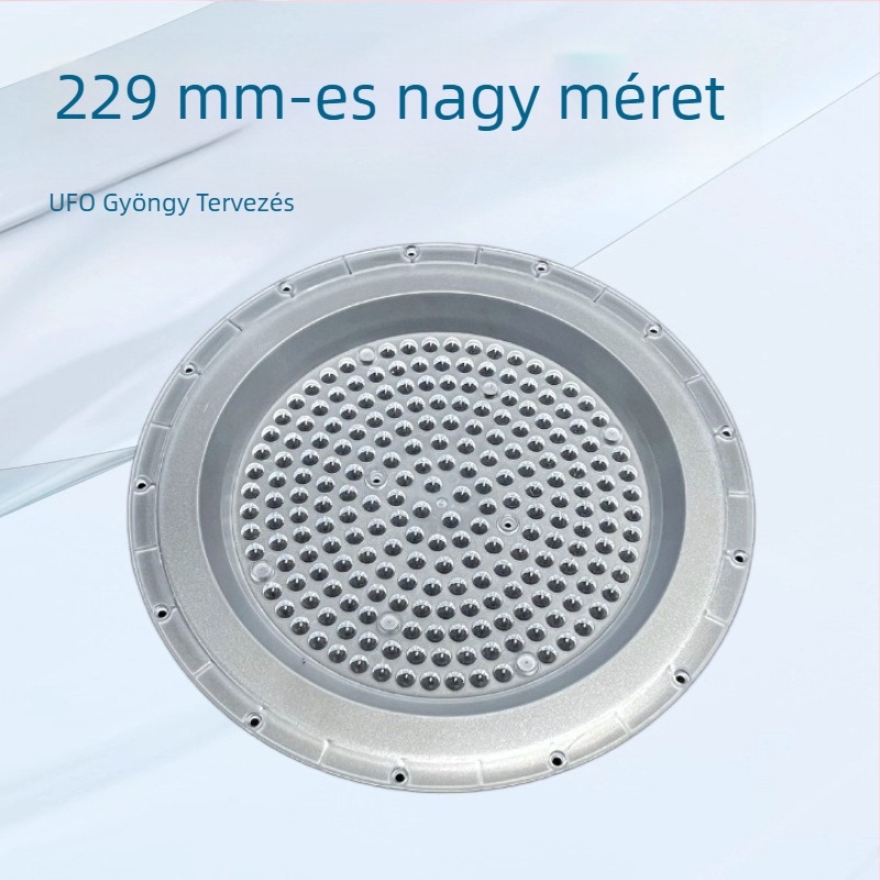 UFO gyűrűs gyöngylemez ipari/bányász lámpához, fénykúp 60–90°, áteresztés 92%, modell UFO-a-100w-150w-200w, fő anyag PCS