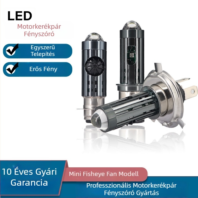 Motorkerékpár LED-reflektor H6 fisheye lencsével, görbült fénysugár és ventilátoros hűtés