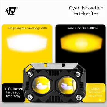 Motorkerékpár-reflektorok és LED első lámpák kettős lencsével, külső szerelés, nagy teljesítményű első világítás