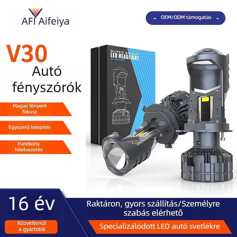 Autó LED fényszóró V30 H4 fókuszlencsével, 70W, 9-60V, IP68, 5000-7000 lm