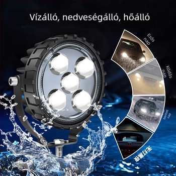 Kör alakú 5-LED lézer spotlámpa teherautó/terepjáró első lökhárítóhoz, 60W, 12-80V, alumínium ház, PC lencse