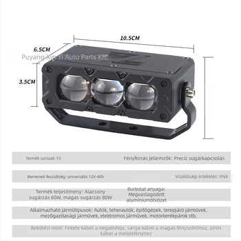 Háromlencsés LED reflektor kettős megvilágítással - 70W, 12V, IP68, 6000 lm