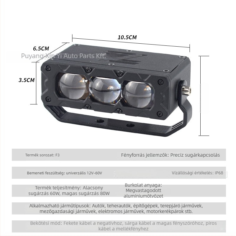 Háromlencsés LED reflektor kettős megvilágítással - 70W, 12V, IP68, 6000 lm