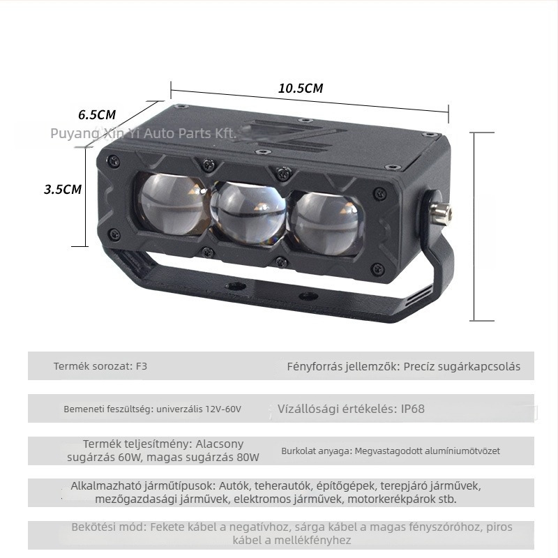 Háromlencsés LED reflektor kettős megvilágítással - 70W, 12V, IP68, 6000 lm