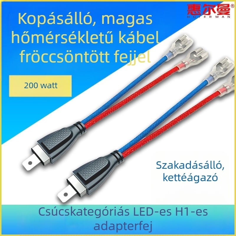 H1 izzó adapter kábel LED/Xenon lencse módosításhoz, magas hőmérsékletű tűzálló kábel, 1–2 csatlakozás