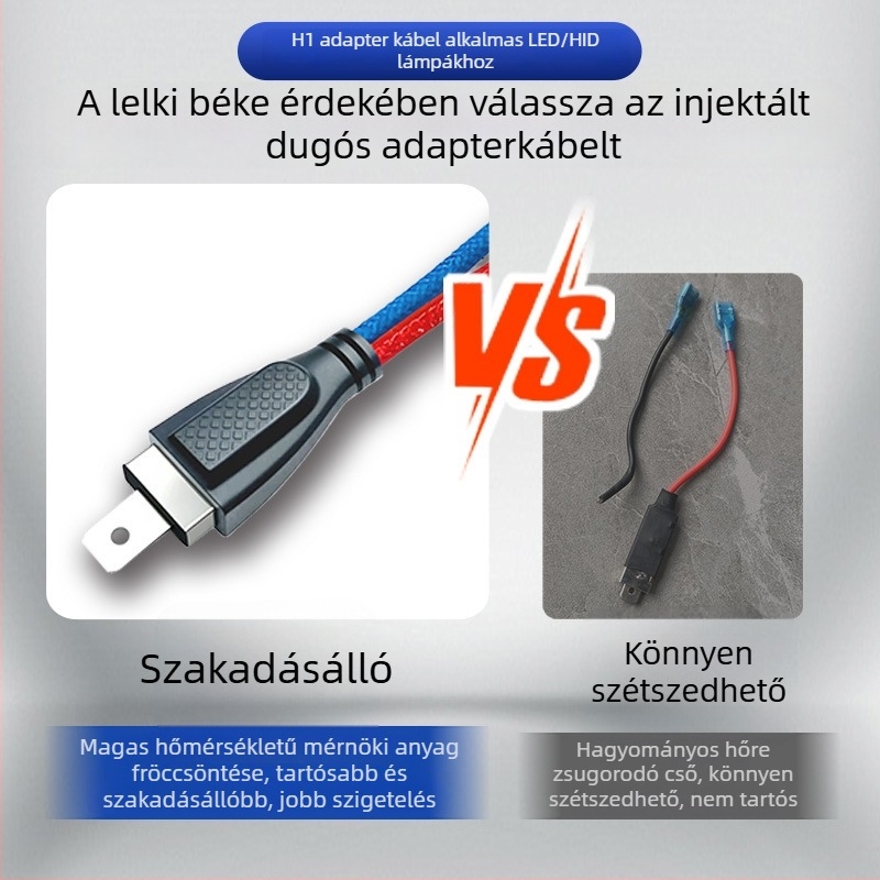 H1 izzó adapter kábel LED/Xenon lencse módosításhoz, magas hőmérsékletű tűzálló kábel, 1–2 csatlakozás