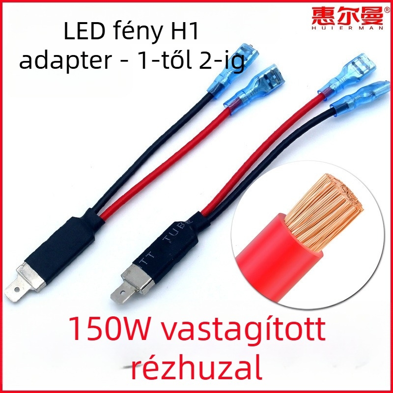 H1 izzó adapter kábel LED/Xenon lencse módosításhoz, magas hőmérsékletű tűzálló kábel, 1–2 csatlakozás