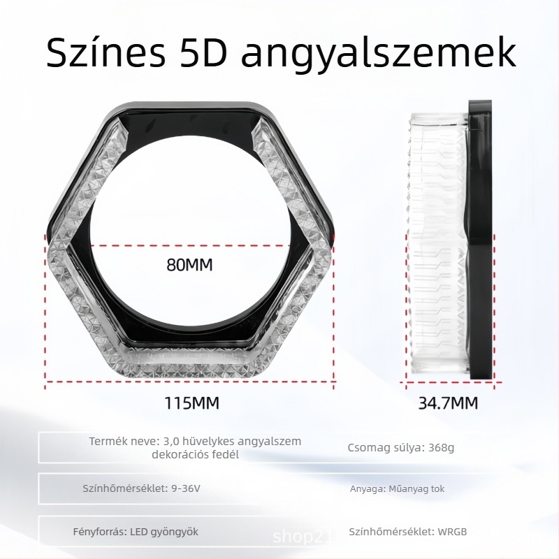 5D Bluetooth-alkalmazás-vezérlésű dekoratív fényszórófedél, integrált Angel Eyes és színes lencse, méret 2,5–3 hüvelyk
