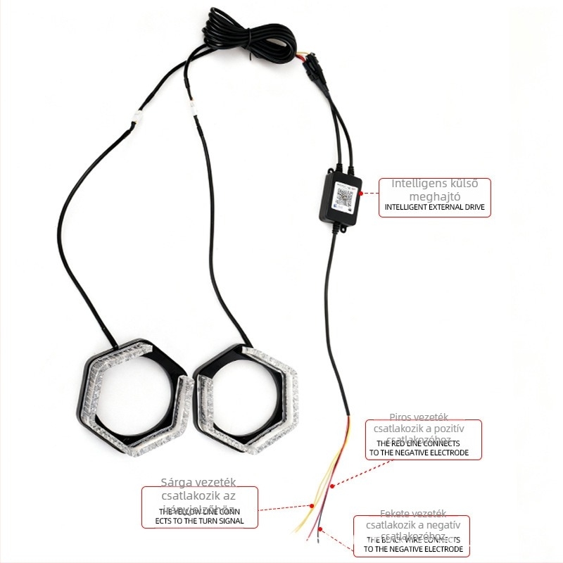 5D Bluetooth-alkalmazás-vezérlésű dekoratív fényszórófedél, integrált Angel Eyes és színes lencse, méret 2,5–3 hüvelyk