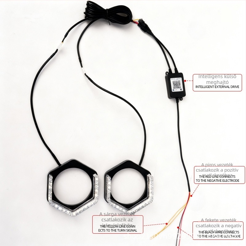 5D Bluetooth-alkalmazás-vezérlésű dekoratív fényszórófedél, integrált Angel Eyes és színes lencse, méret 2,5–3 hüvelyk