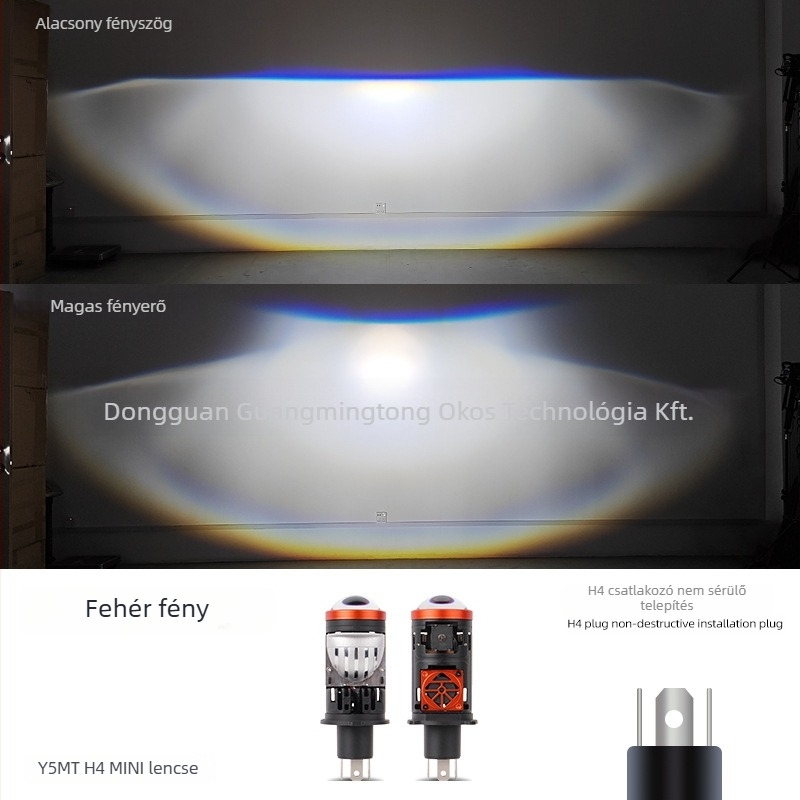 H4 lézer lencsés fényszóró integrált magas/alacsony fényerővel, LED 55W, 12V, 5000–5500 lm, IP65, alumínium ház, 50 000 órás élettartam