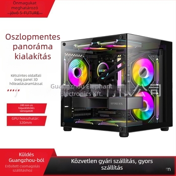 Oszlopmentes prizmás mini PC-ház — MicroATX kompatibilis, vízhűtés, oldalsó átlátszó panel