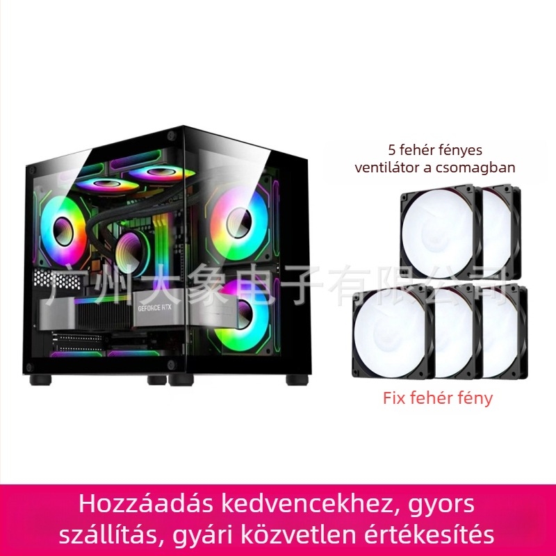 Oszlopmentes prizmás mini PC-ház — MicroATX kompatibilis, vízhűtés, oldalsó átlátszó panel