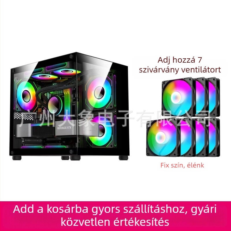 Oszlopmentes prizmás mini PC-ház — MicroATX kompatibilis, vízhűtés, oldalsó átlátszó panel