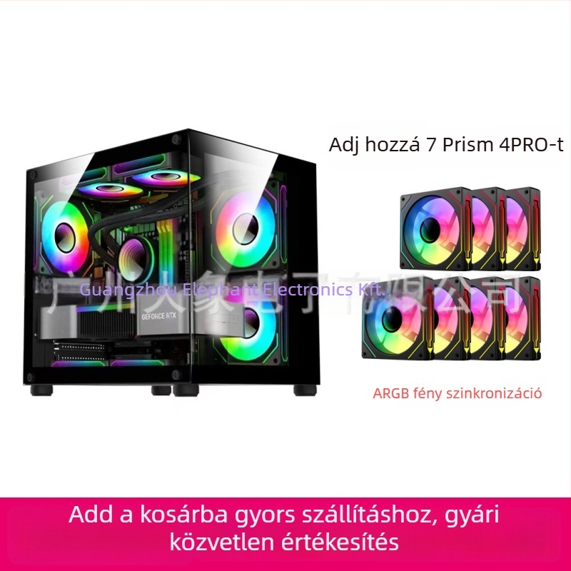 Oszlopmentes prizmás mini PC-ház — MicroATX kompatibilis, vízhűtés, oldalsó átlátszó panel
