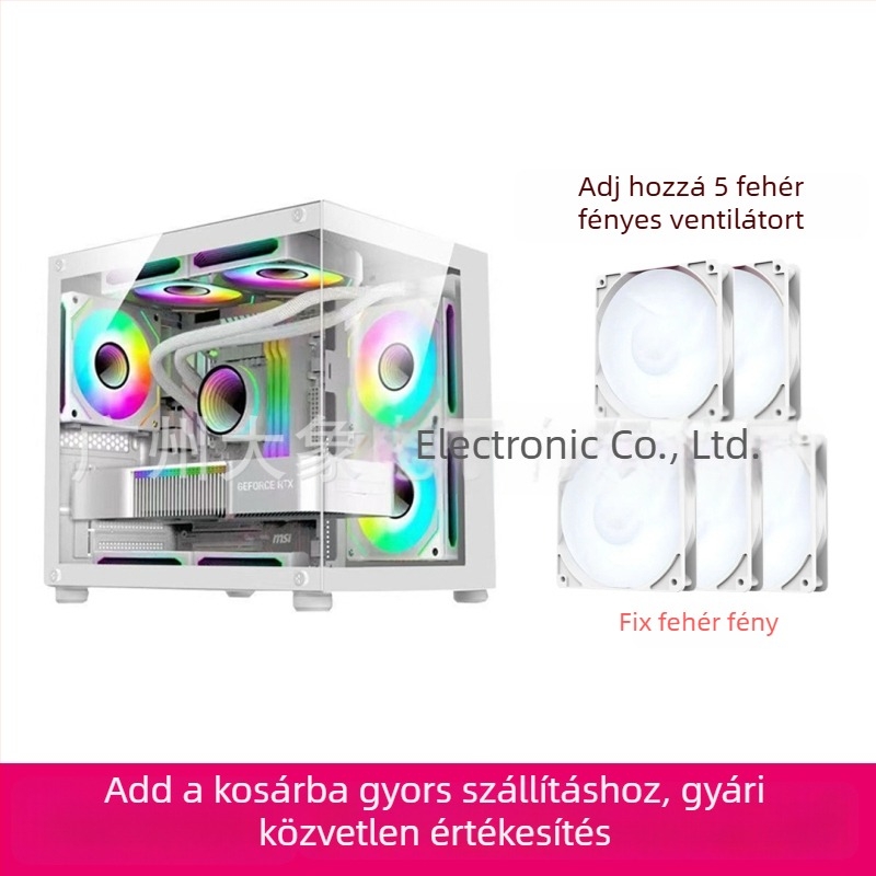 Oszlopmentes prizmás mini PC-ház — MicroATX kompatibilis, vízhűtés, oldalsó átlátszó panel