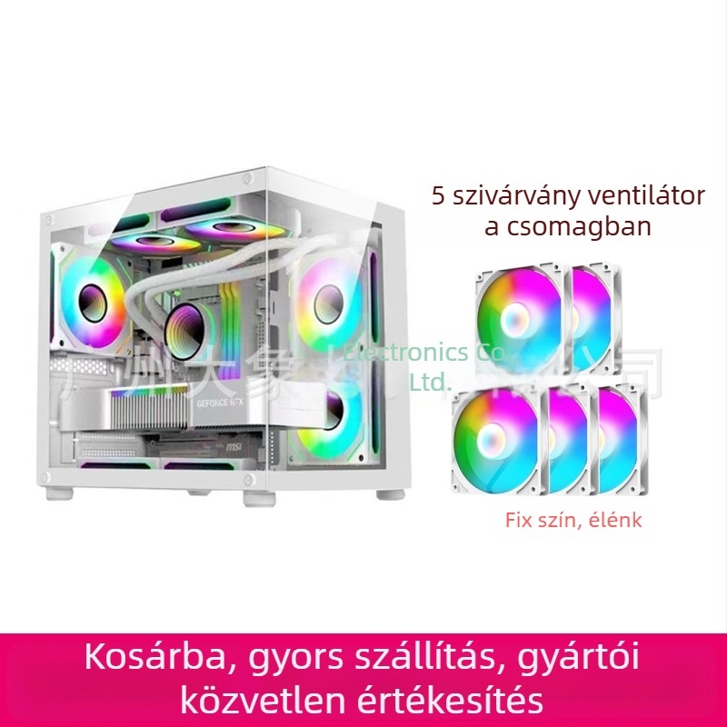 Oszlopmentes prizmás mini PC-ház — MicroATX kompatibilis, vízhűtés, oldalsó átlátszó panel