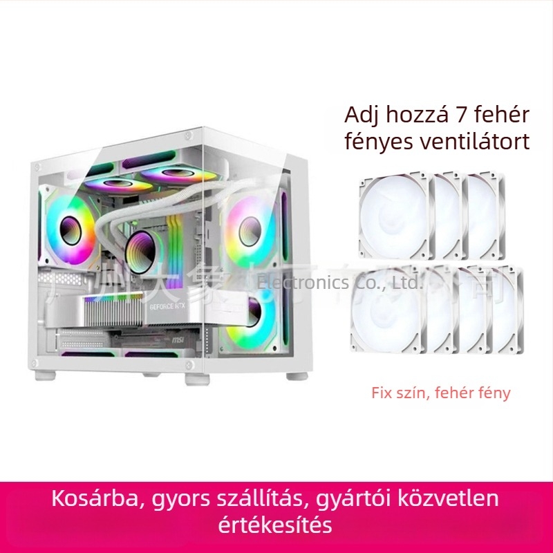 Oszlopmentes prizmás mini PC-ház — MicroATX kompatibilis, vízhűtés, oldalsó átlátszó panel