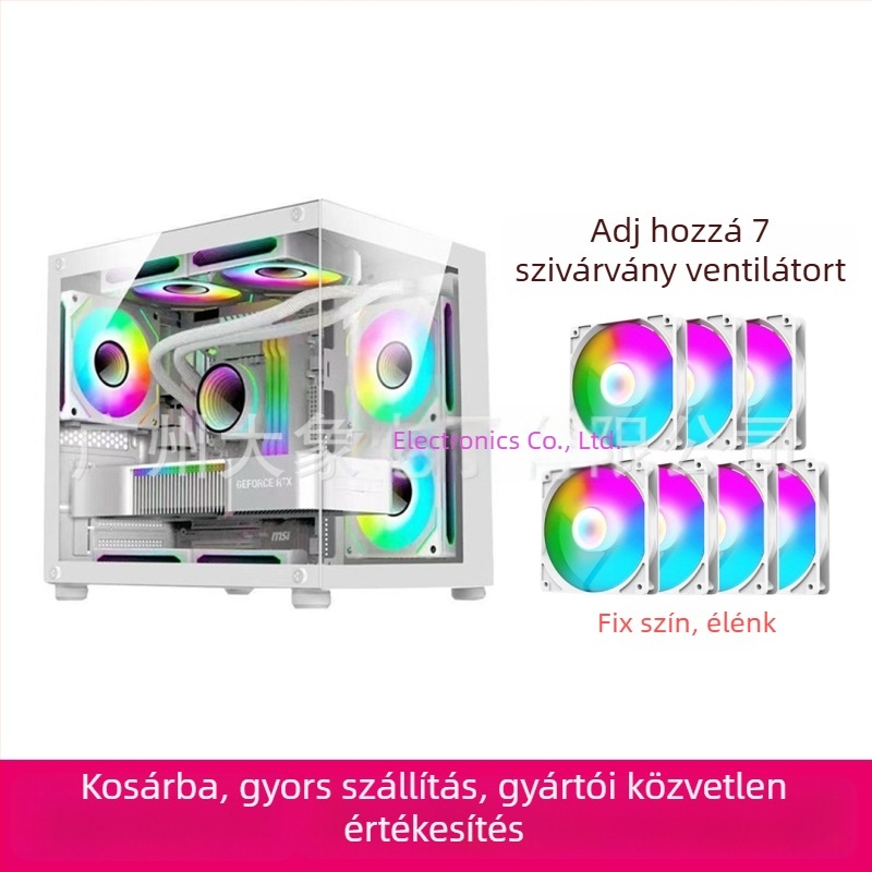 Oszlopmentes prizmás mini PC-ház — MicroATX kompatibilis, vízhűtés, oldalsó átlátszó panel