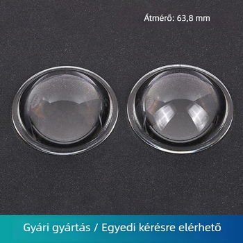 Autó lámpáihoz és ködlámpákhoz készült domború üveglencse, TJ-85, boroszilikát üveg 3.3, >90% fényáteresztés, 90° fényvetési szög, működési hőmérséklet -50…500 °C