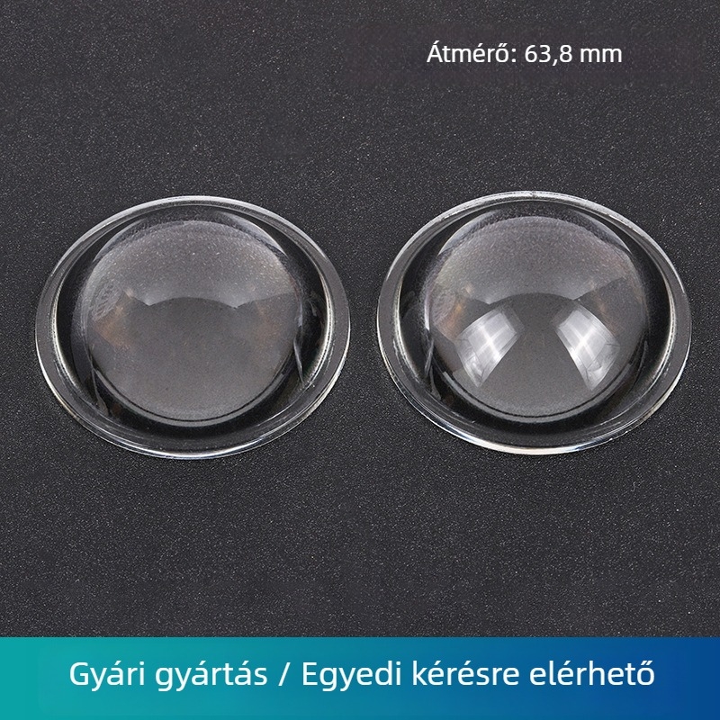 Autó lámpáihoz és ködlámpákhoz készült domború üveglencse, TJ-85, boroszilikát üveg 3.3, >90% fényáteresztés, 90° fényvetési szög, működési hőmérséklet -50…500 °C