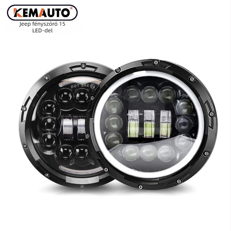 7 hüvelykes Wrangler LED fényszóró, 15 LED-del, teljes kör alakú, Jeep Wrangler fényszóró felújításához