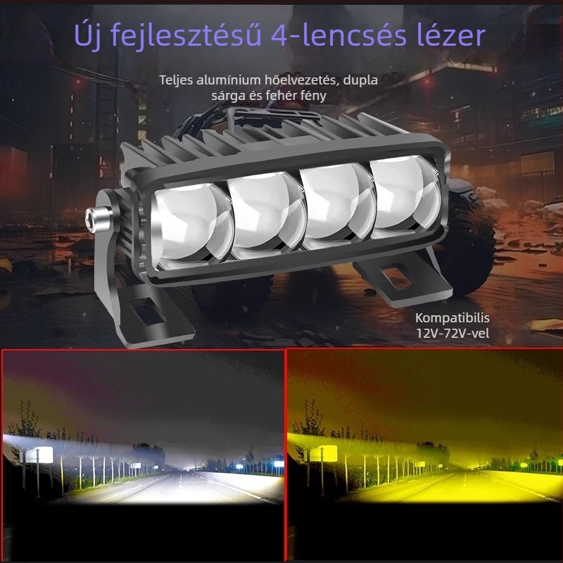 LED off-road reflektor autókhoz, négylencsés objektív, nagy fényerő, külső világítás, szerelés nélkül