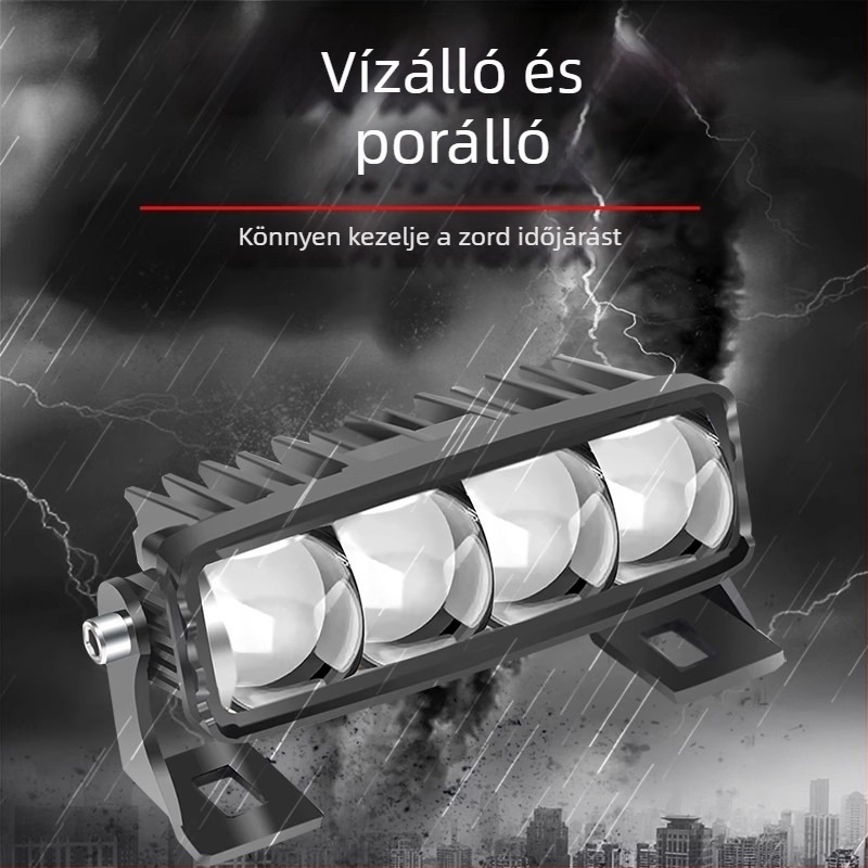 LED off-road reflektor autókhoz, négylencsés objektív, nagy fényerő, külső világítás, szerelés nélkül