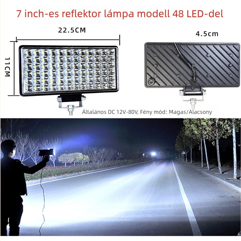 Cree LED Multi-bead reflektor teherautók, triciklisek és motorkerékpárok számára — 216W, 12–24V, öntött alumínium ház