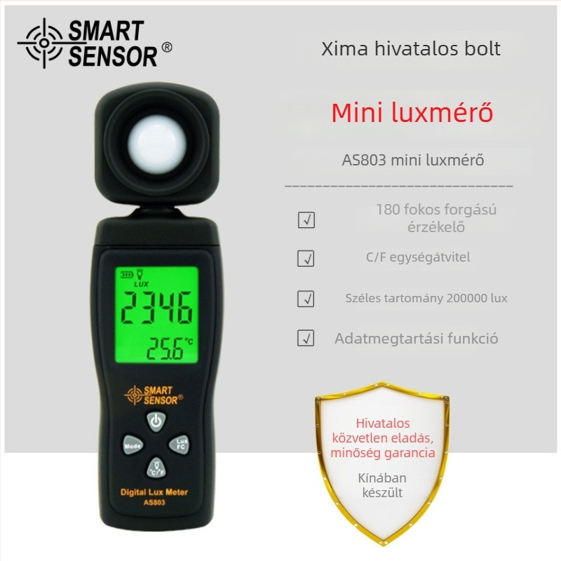 AS803 digitális megvilágításmérő, fotometriai detektor, ipari lumenmérő, tápellátás 3× AAA elemekkel, Hima márka