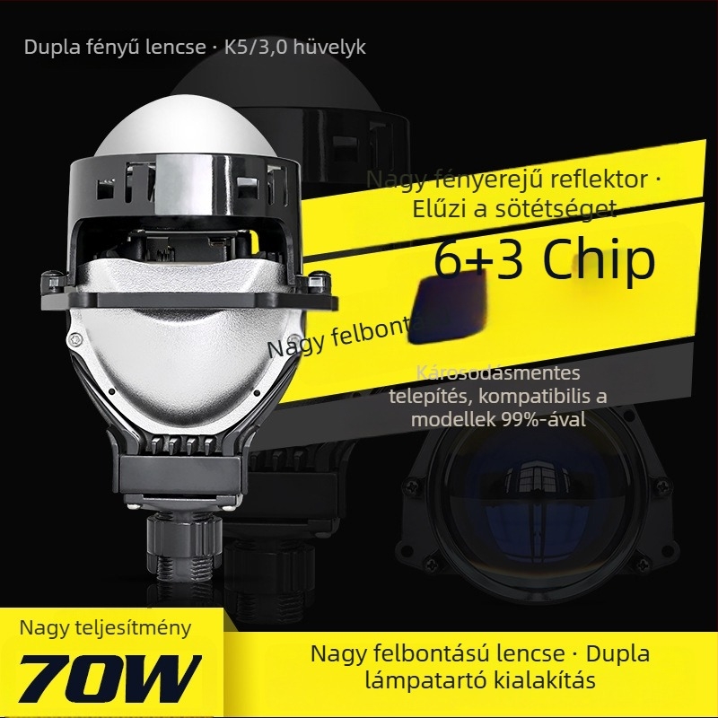 70W-os LED fényszóró autóhoz, 3 hüvelykes, univerzális kettős lencsés