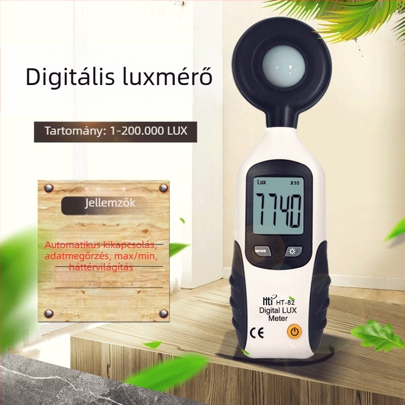 HTI Látható fény mérő, kézi, 9V tápegység, 100 g tömeg, Adatmegőrzés (Max/Min), Háttérvilágítás