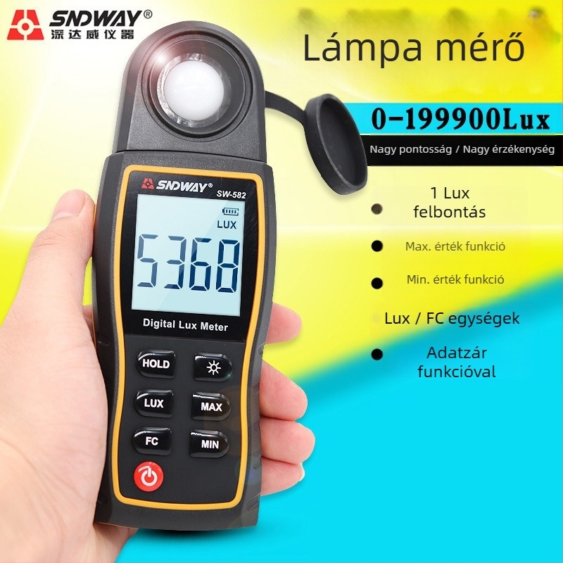 Deepway SW582 kézben tartható digitális luxmérő — magas precizitású fénymérés, 4,5V tápegység