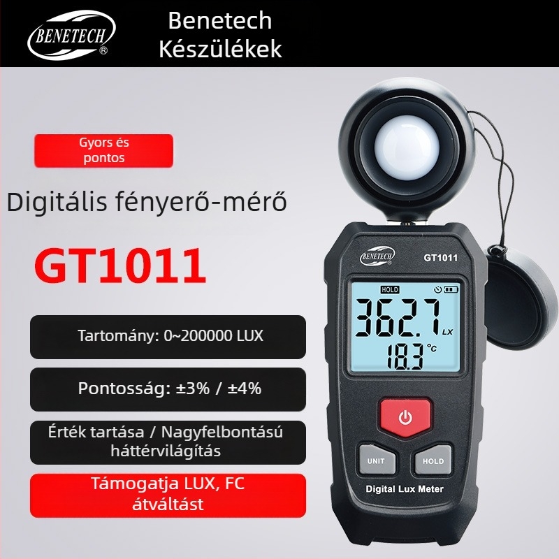 Benetech Nagy Pontosságú Digitális Fényerősségmérő, Kézi, Akkumulátorral Működik, Ipari Szintű