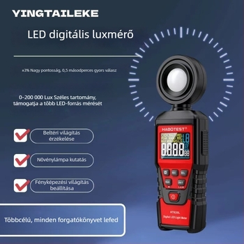 Habotest Digitális megvilágításmérő, Magas pontosságú LED többfényforrásos fotométer, Ipari szintű fényerőmérő