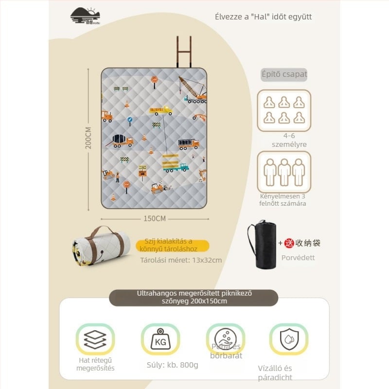 Flanel felületű piknik matrac, vízálló kültéri kemping matrac, extra vastag és hordozható csoportos használatra