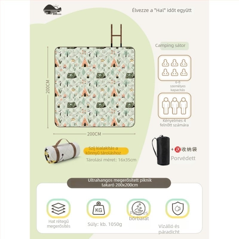 Flanel felületű piknik matrac, vízálló kültéri kemping matrac, extra vastag és hordozható csoportos használatra