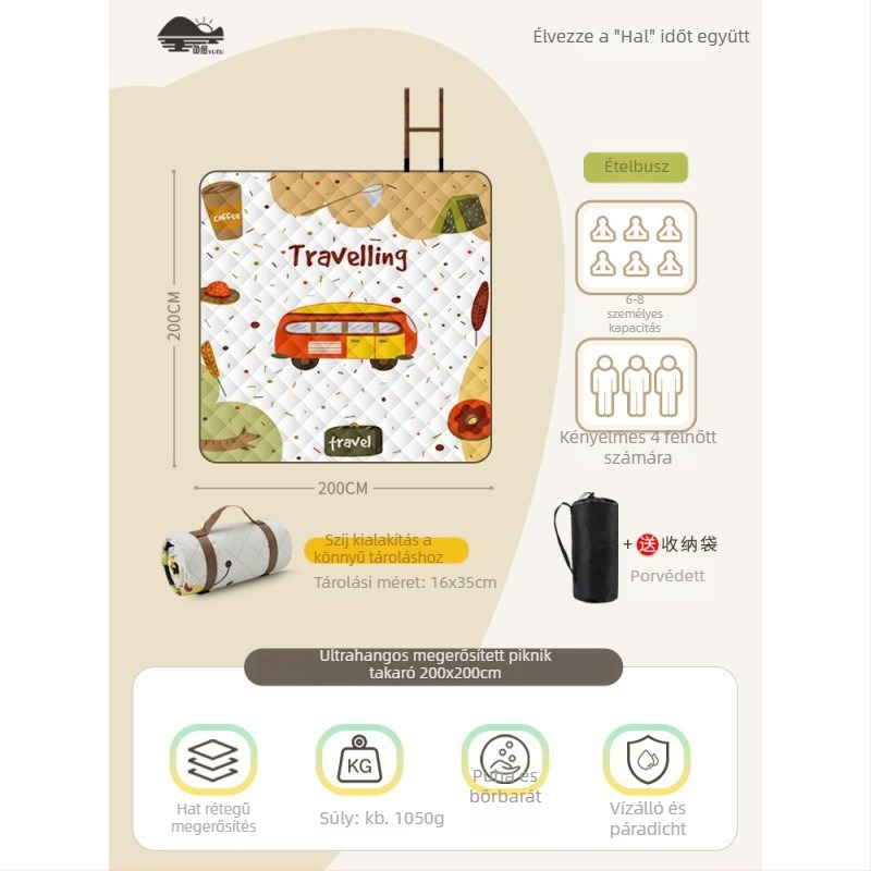 Flanel felületű piknik matrac, vízálló kültéri kemping matrac, extra vastag és hordozható csoportos használatra