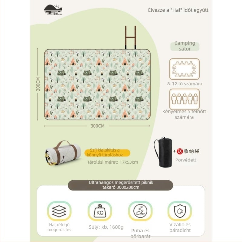 Flanel felületű piknik matrac, vízálló kültéri kemping matrac, extra vastag és hordozható csoportos használatra