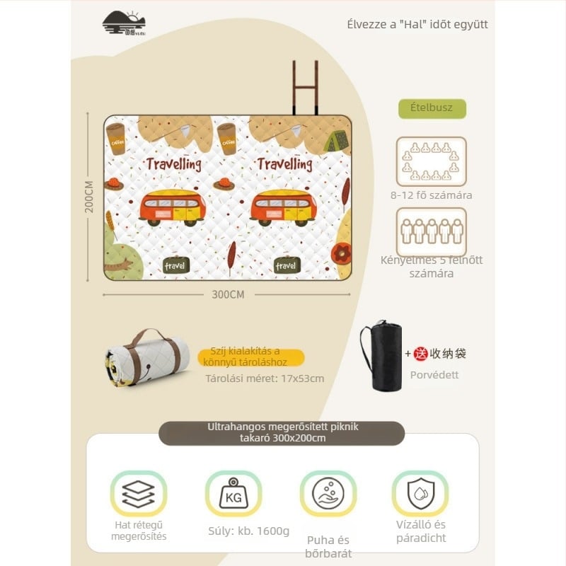 Flanel felületű piknik matrac, vízálló kültéri kemping matrac, extra vastag és hordozható csoportos használatra