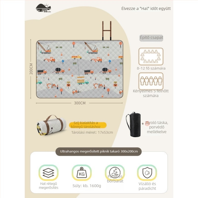 Flanel felületű piknik matrac, vízálló kültéri kemping matrac, extra vastag és hordozható csoportos használatra