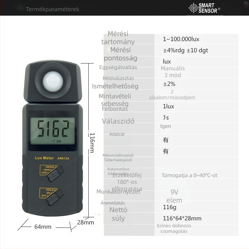 SMART SENSOR AR813A Integrált kézi megvilágítás- és fényerősségmérő, digitális fotométer