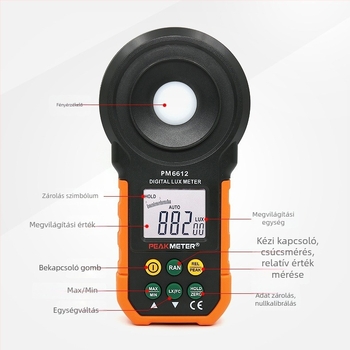 PeakMeter Huayi Digitális Luminométer PM6612 – Hordozható Fényességmérő ZX