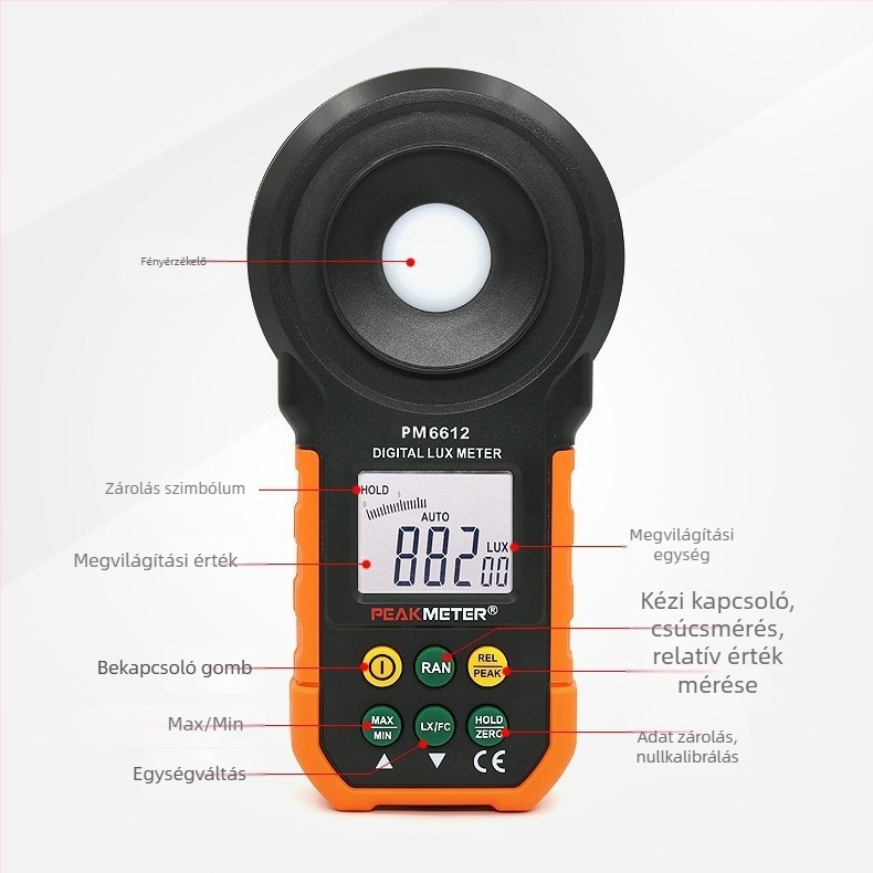 PeakMeter Huayi Digitális Luminométer PM6612 – Hordozható Fényességmérő ZX