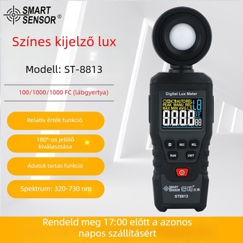 SmartSensor St8813 kézi luxmérő — professzionális digitális kijelző, magas pontosságú fényesség mérése, gyertyafény mérése, működéshez 3x AAA elem