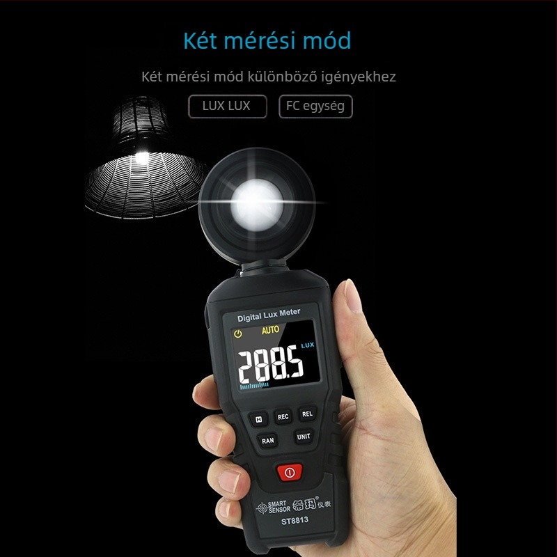 SmartSensor St8813 kézi luxmérő — professzionális digitális kijelző, magas pontosságú fényesség mérése, gyertyafény mérése, működéshez 3x AAA elem